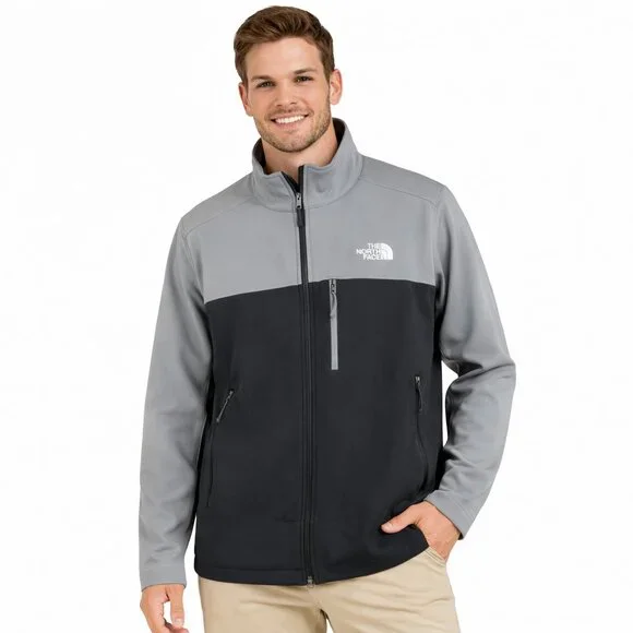 The North Face‎ Mens Sz L Windfall Soft Shell Full Zip Jacket Gray Black