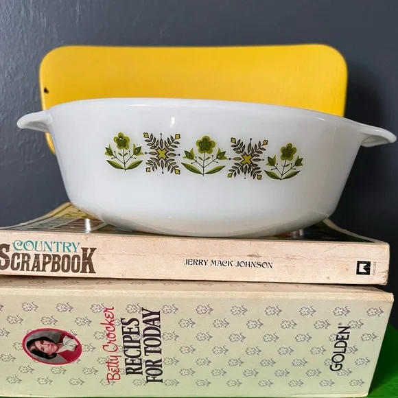 Vintage Fire King Meadow Green Casserole dish