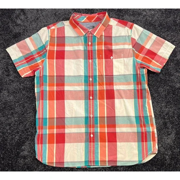 The‎ North Face Plaid Shirt Mens XL Short Sleeve Button Front Casual Top