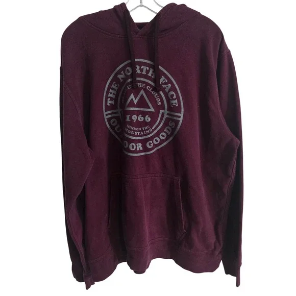 The North Face Hoodie Men's XL Maroon Burgundy‎ Graphic Pullover Sweatshirt