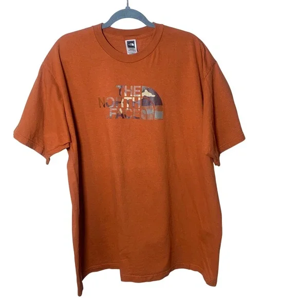 The North Face Graphic T-Shirt‎ Mens XXL Burnt Orange Camo Logo Tee Gorpcore