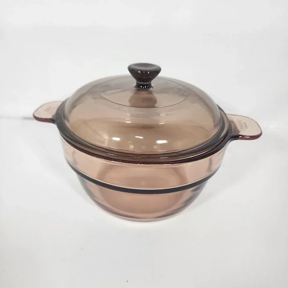 Corning Visions V-20-B Amber Glass 2L Covered Casserole Dish w/ Lid France