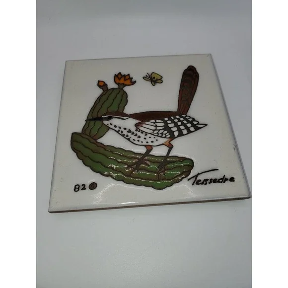 Cleo Teissedre Cactus Wren Saguaro Ceramic Tile Trivet Wall Decor Vintage 1982