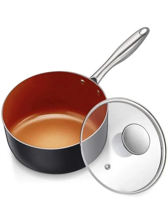 1 Quart Nonstick Ceramic Saucepan with Lid - Ultra Durable Small Cooking Pot