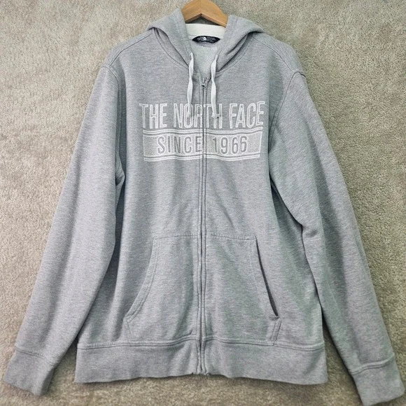 The North‎ Face Hoodie XXL Gray Full Zip Fleece Lined Logo Sweatshirt Oversized