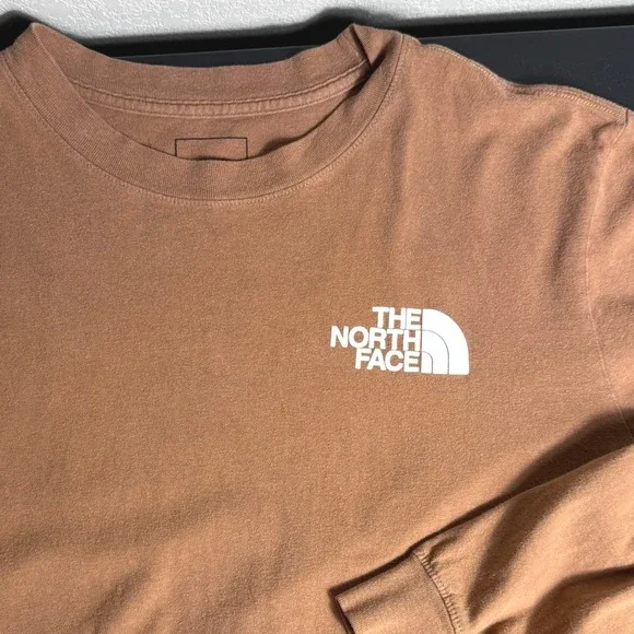 The North Face Mens Long Sleeve Tee Brown Graphic Logo Shirt‎ Medium M