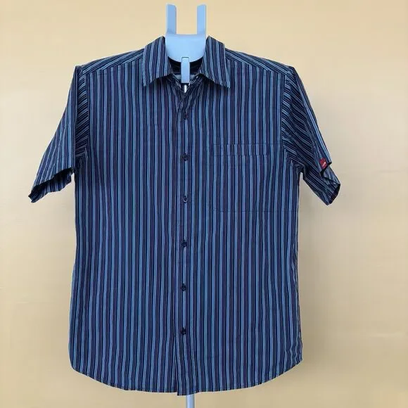The North Face Men's Black and Blue Vertical Stripe Button-Down Shirt