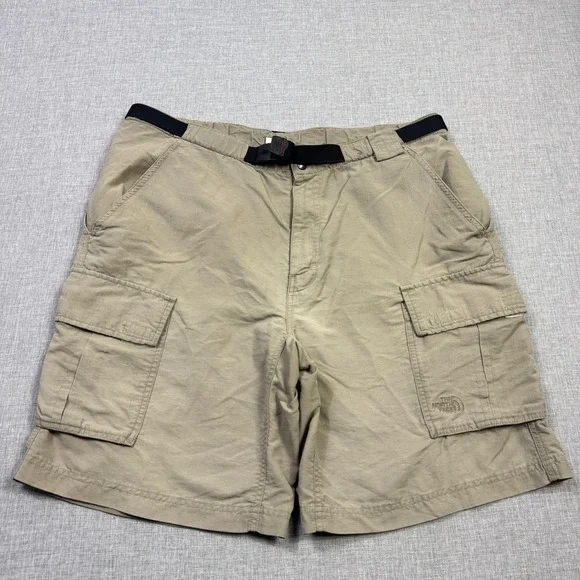 The North Face Cargo Shorts Mens L Beige Nylon Microfiber Flat Front 10 Inseam