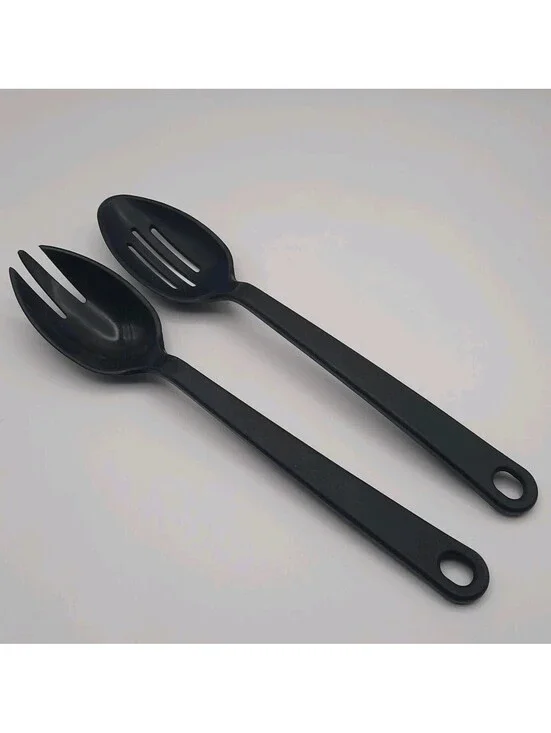 Vtg Tailor Made Products Black  Slotted Serving Spoon Set Of 2 Spork
