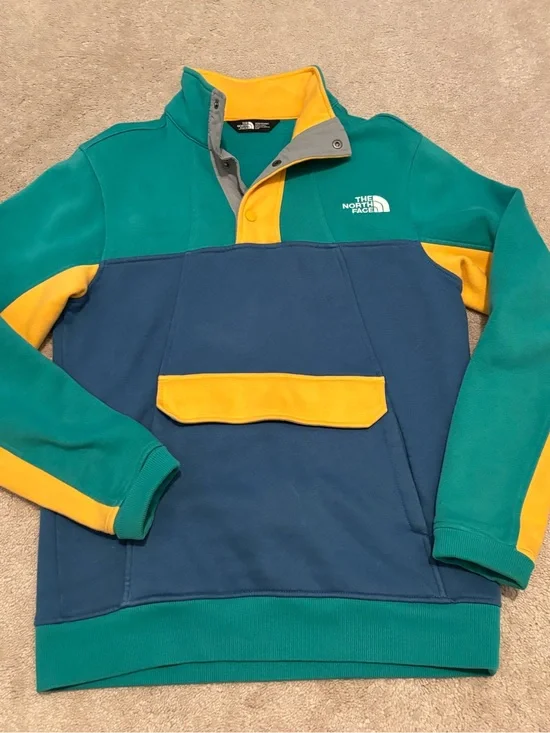 The North Face Alphabet City Men’s Small Fleece Teal Navy Yellow Pullover ABC