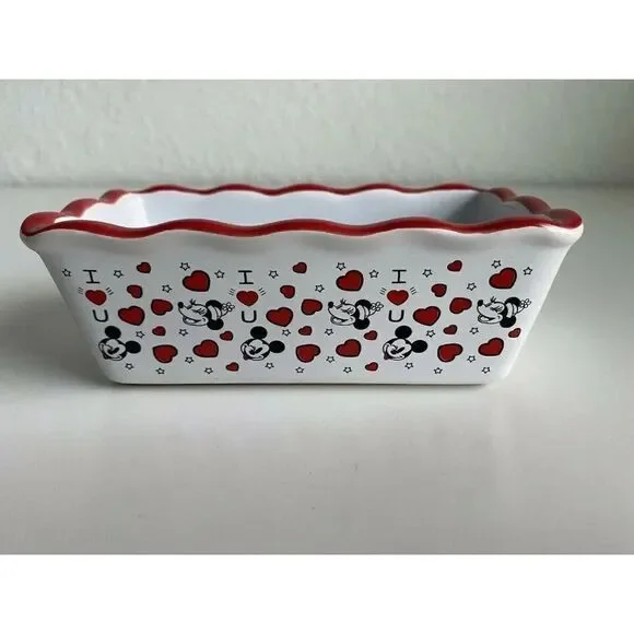 Disney Mickey Minnie Valentine’s Mini Loaf Bread Baking Pan Dish‎ Ceramic New