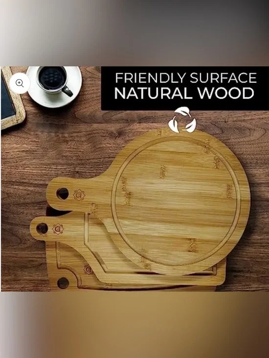 Natural Bamboo Round Cutting & Serving Board Set of 3 - NIB
