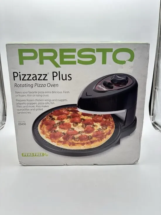 New Presto Pizza Pizzazz Plus 03430 Rotating Pizza Oven Black Countertop Cook