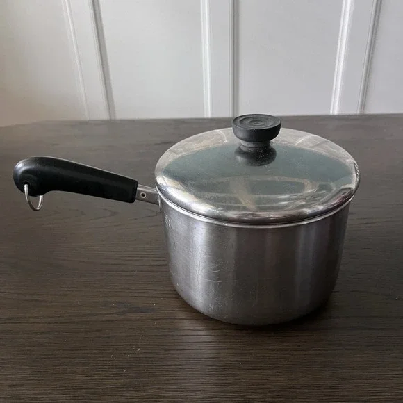 Revere Ware 1801 Solid Stainless Steel‎ Bottom 3 Quart Sauce Pan Pot w/Lid Vtg
