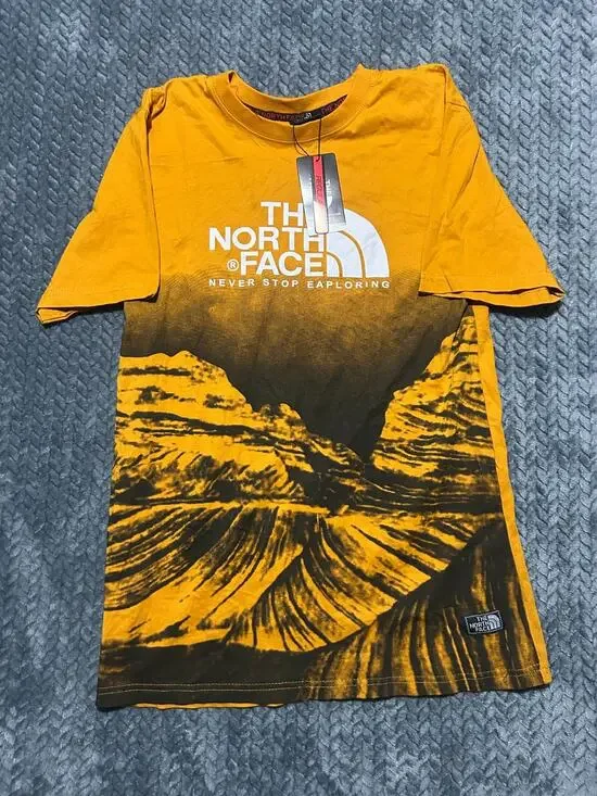The North Face Graphic T Shirt Mens XL Orange Black Mountain Logo NWT