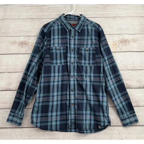 The North Face Button Down Shirt Mens Large Blue Plaid Long Sleeve Pockets