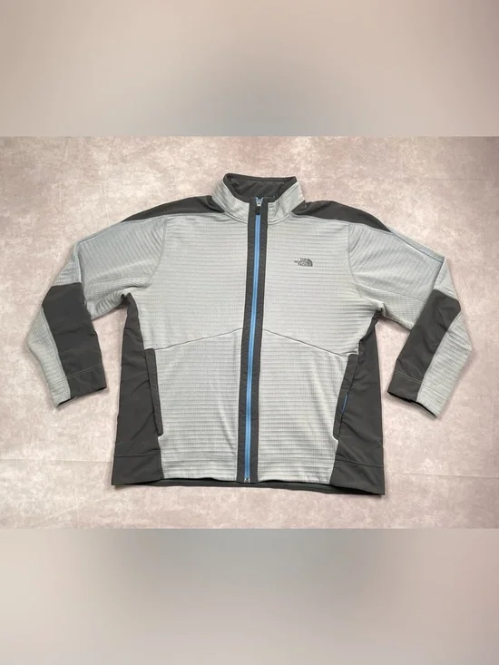 The North Face Ampere Grid Jacket Mens 2XL Gray Black Waffle Knit Fleece