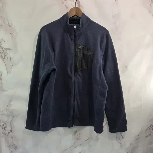 The North Face Jacket Mens Large Blue Black Fleece Full Zip Chest Pocket Mock