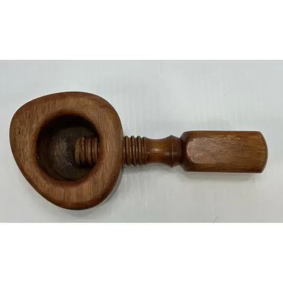 Vintage Teak Wood Nut Cracker‎ Screw Type Danish Mid Century Modern Barware