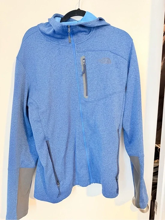 The North Face Light Blue Hooded Full-Zip Jacket with Gray Accents