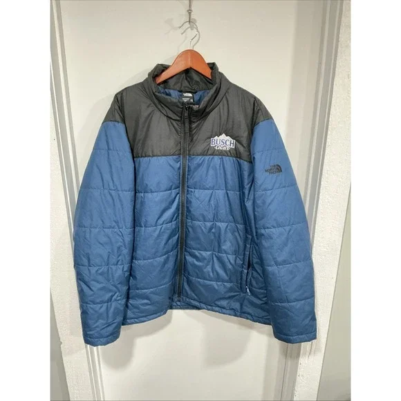 The North Face Mens Blue Insulated Puffer Jacket Full Zip, 3XL, Busch Light