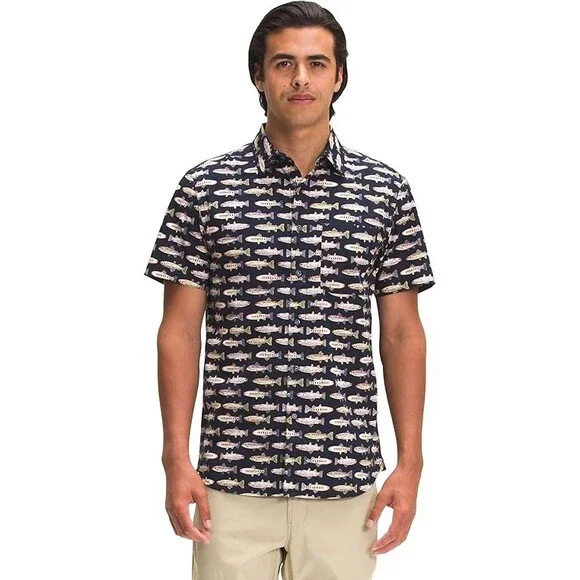 The North Face Shirt Men Small Navy Baytrail Pattern Cotton Short Sleeve SGN1531