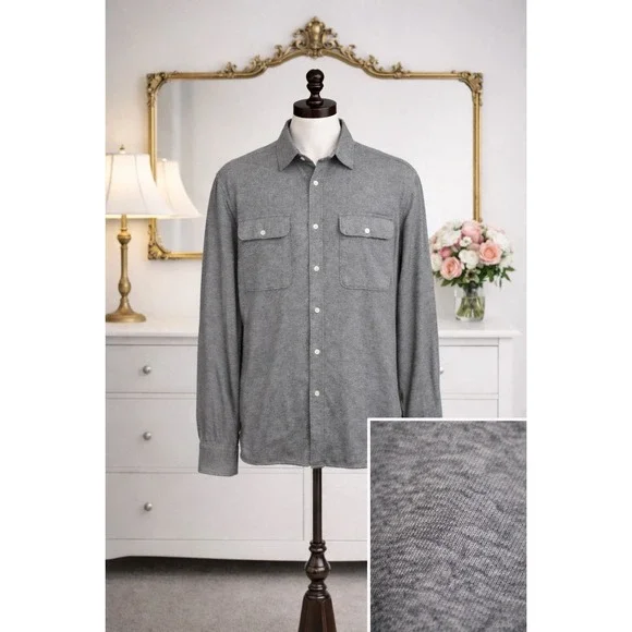 The North Face‎ Flannel Shirt Gray Heavyweight Cotton Pockets Men's Size Large