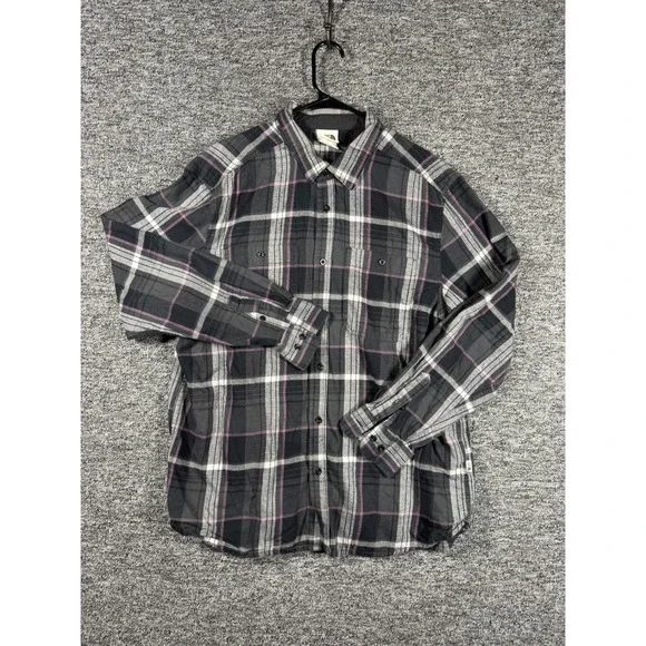 The North Face Mens Plaid Flannel Shirt Grey Black Pink Long Sleeve‎ Button Down