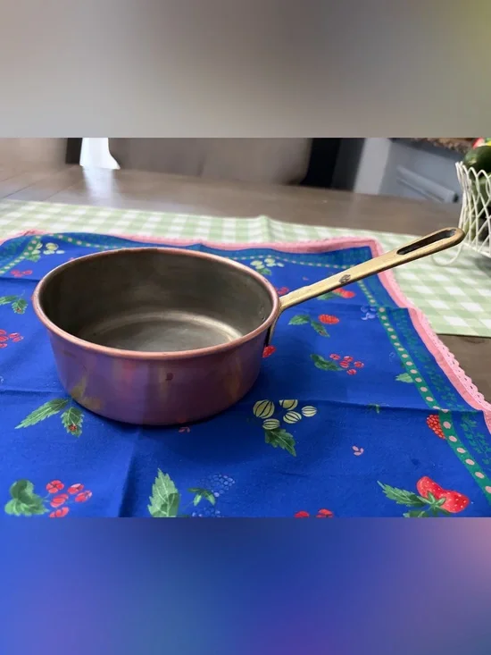 Vintage Copper Saucepan with Brass Handle - Classic Kitchen Pan