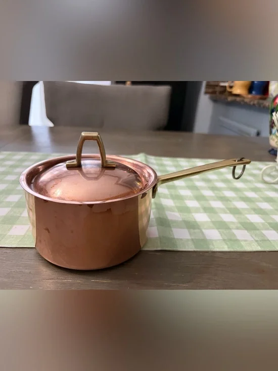Vintage Paul Revere Copper Saucepan with Brass Handle and Lid - Copper Finish