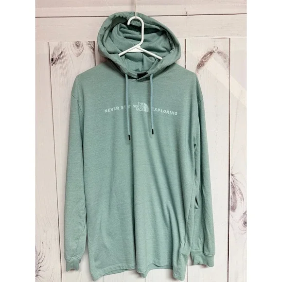 The North Face Men's Logo Hoodie T-Shirt Medium Green Lightweight EUC