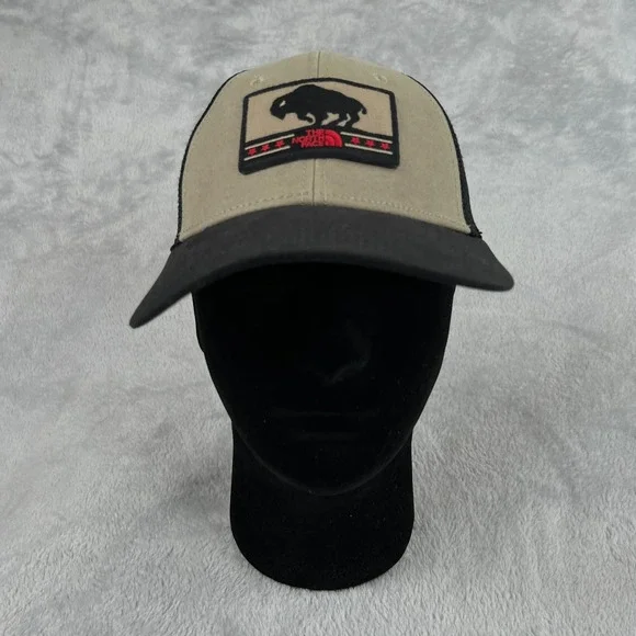The North Face Buffalo Patch Trucker Hat OS Tan Black Men Outdoor Mesh Cap