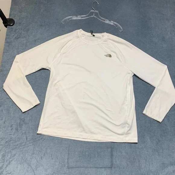 The North Face Shirt Mens Large White Logo Round Neck Raglan Sleeve Performance
