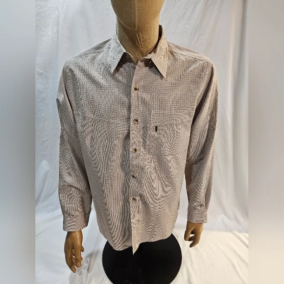 The North Face Mens Shirt Tan Plaid Button Up Long Sleeve Pocket Size Medium