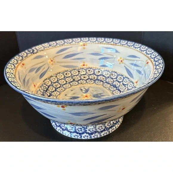 Temptations Old World Blue‎ Floral Colander Strainer Ceramic Stoneware