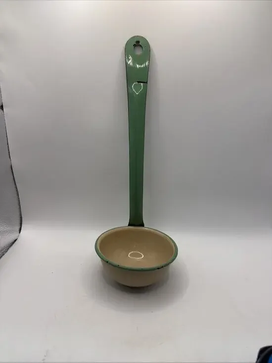 Vintage Enamelware Ladle Dipper Scoop Rustic Farmhousee Kitchen Utensil 14”