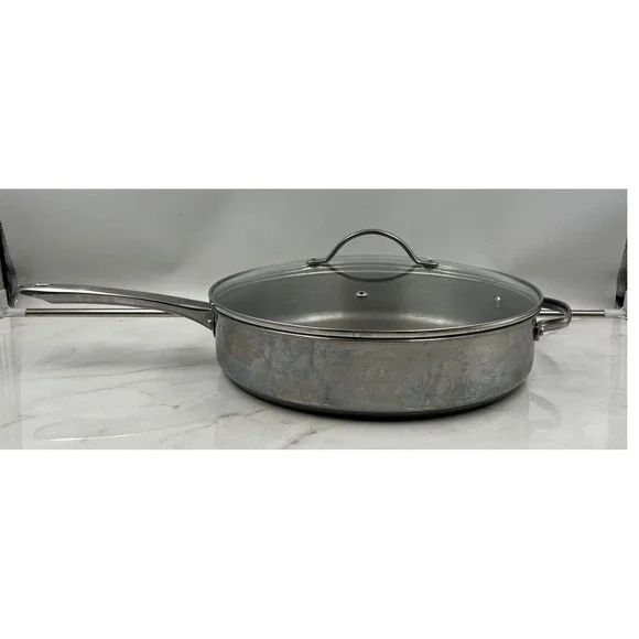 Tools of the Trade Basics 12 Inch 5QT Stainless Steel Saute Pan with Glass Lid