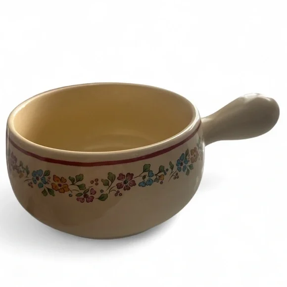 Vintage Avon Floral Soup Mug Beige Ceramic Handled Cup Country Decor Coquette 4”