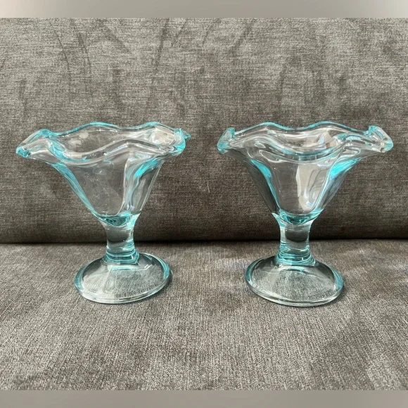 Ice Cream Glass Italy Sea Blue Parfait Cup Made In Italy‎ Vintage