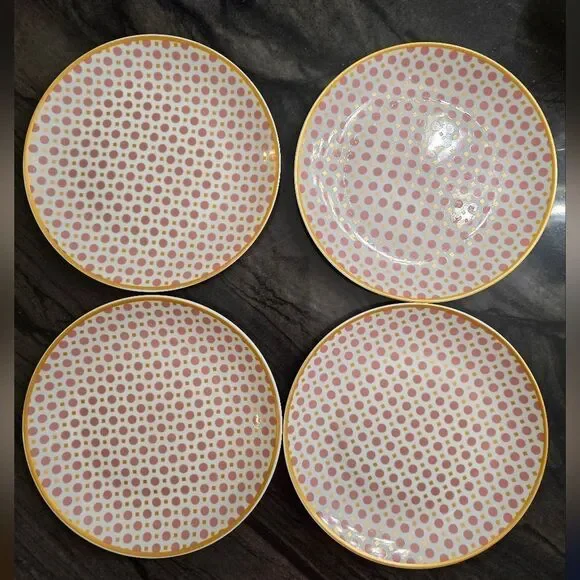 10 Strawberry Street PIRO-4-4-CORL Pirouette Salad Plate, Set of 4, White/Coral