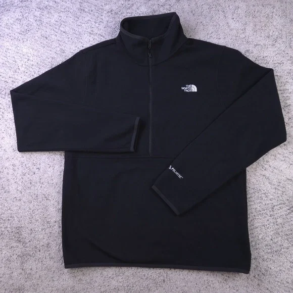 The North Face Sweater Mens Medium Fleece Pullover Half Zip Polartec Black Logo