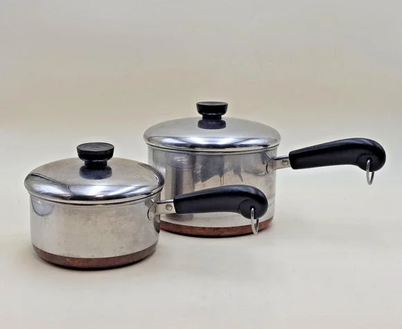 Revere Ware 1801 Saucepan Set 1.5 & 3 Quart Copper Bottom Stainless Clinton USA