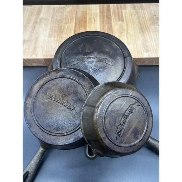 3-pc American Camper Cast Iron Skillet Nesting Frying Pans Camping Cookware