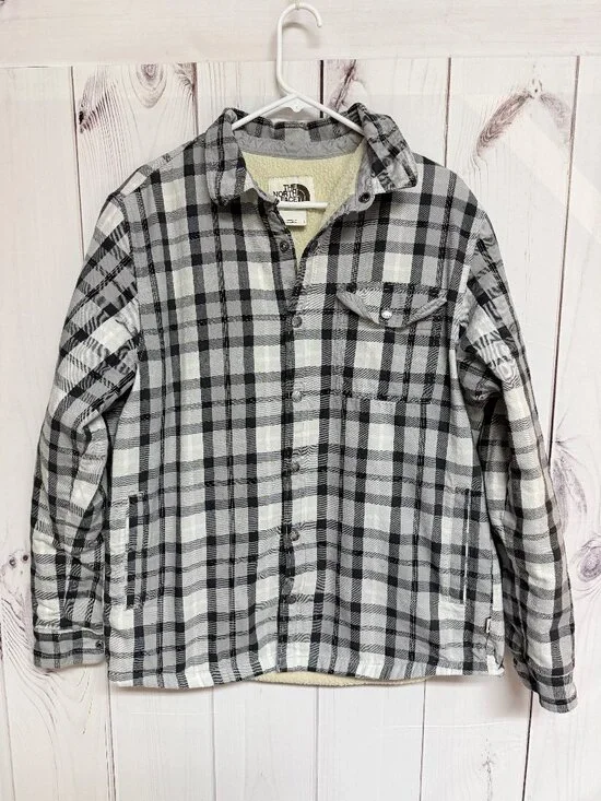 The‎ North Face Men’s Sherpa Flannel Jacket Large Plaid Snap EUC