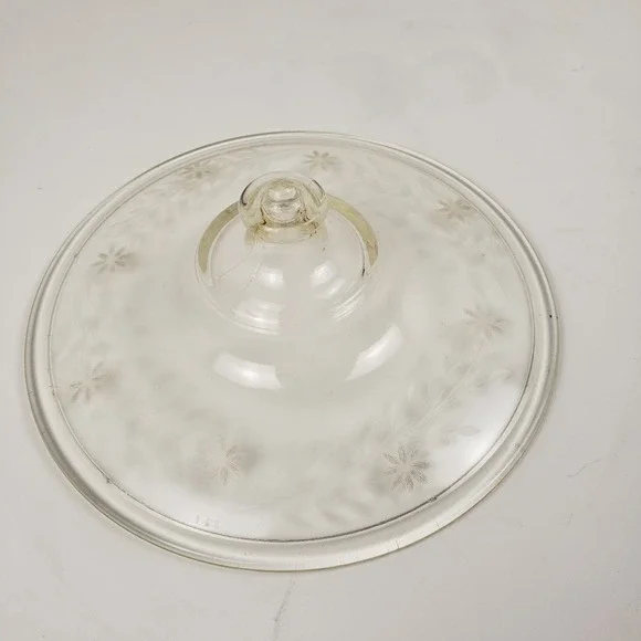 Vintage Pyrex 168 Clear Glass Lid Etched Floral Leaf Replacement 7.5 Inch