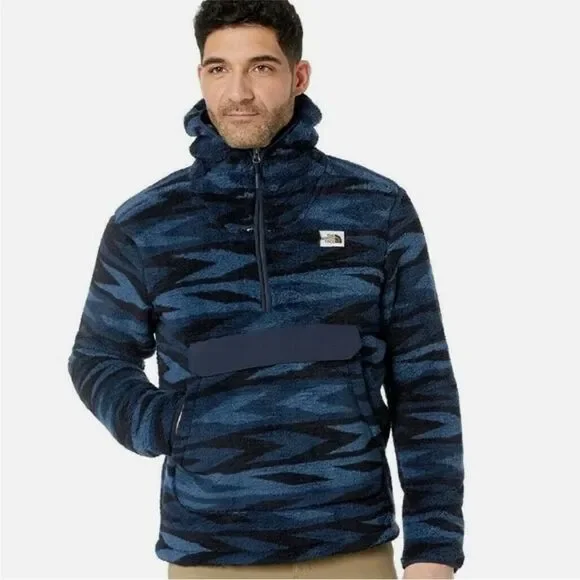 The North Face Blue Sherpa Campshire Quarter Zip Hoodie Men Size S