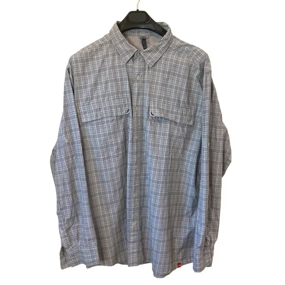The‎ North Face Mens XXL Plaid Hiking Shirt Grey Long Sleeve Ventilated 2 Pocket