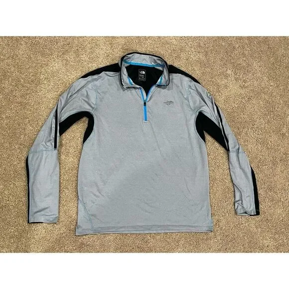 The North Face‎ Pullover Mens L Gray Blue Mountain Athletics 1/4 Zip FlashDry-XD