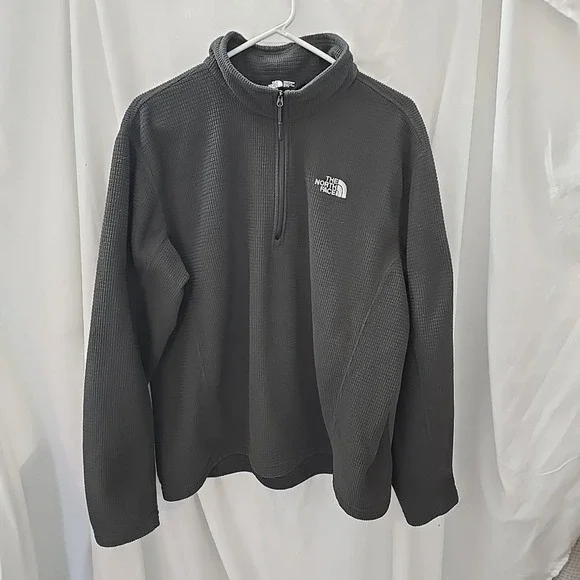 The North Face Mens Fleece Jacket Gray Textured 1/4 Zip Long Sleeve Mock Neck XL