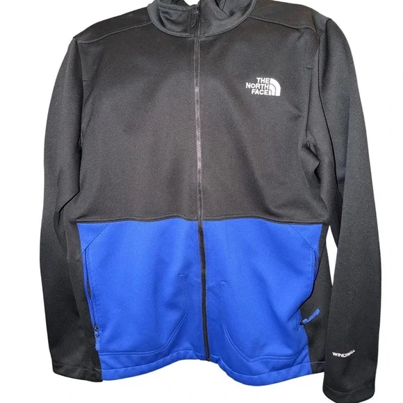 The North Face WindWall Softshell Jacket Mens Medium Black Blue Colorblock